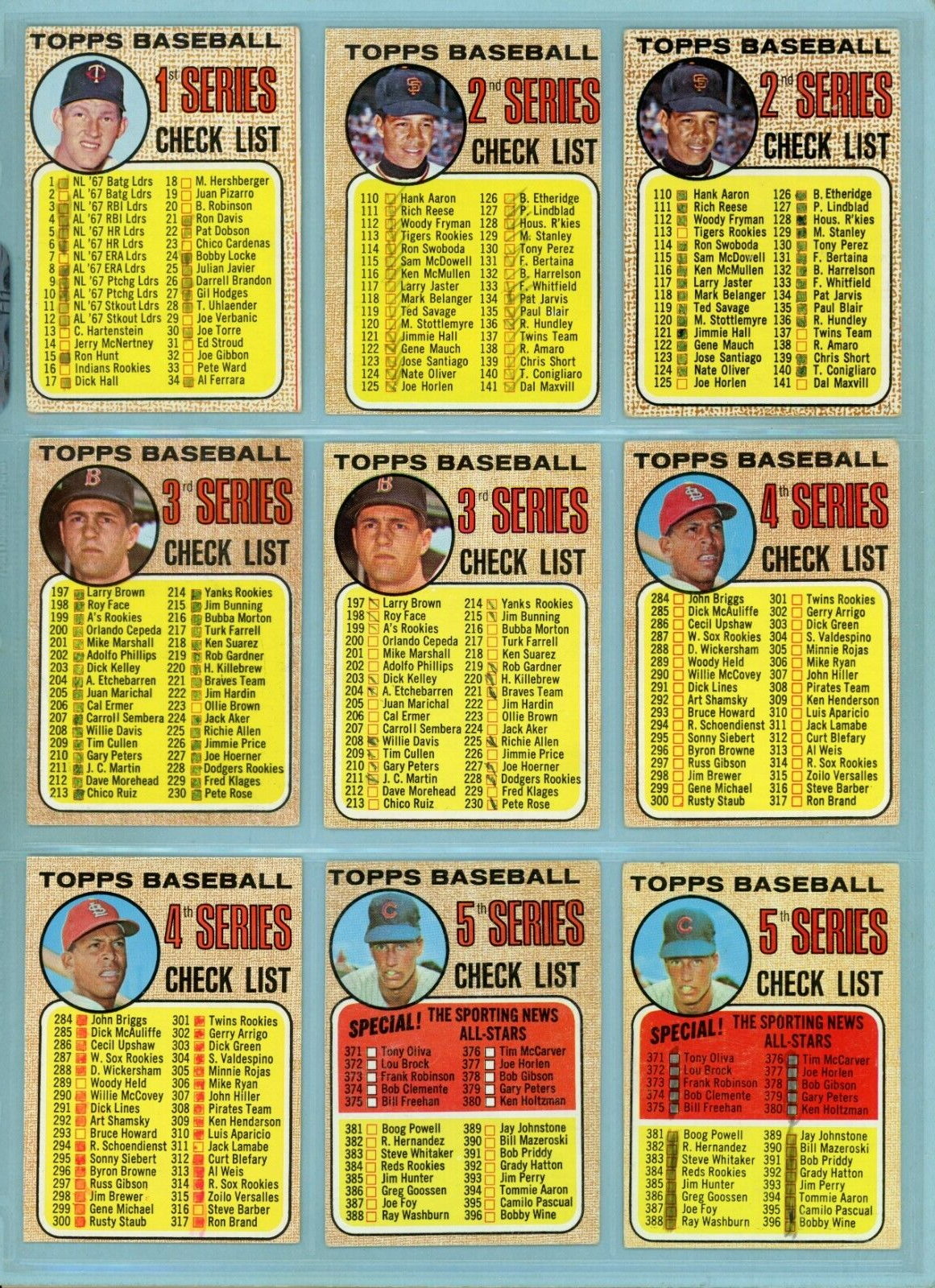 1968 Topps Lot of 12 Different Checklist Baseball Cards VG - EX