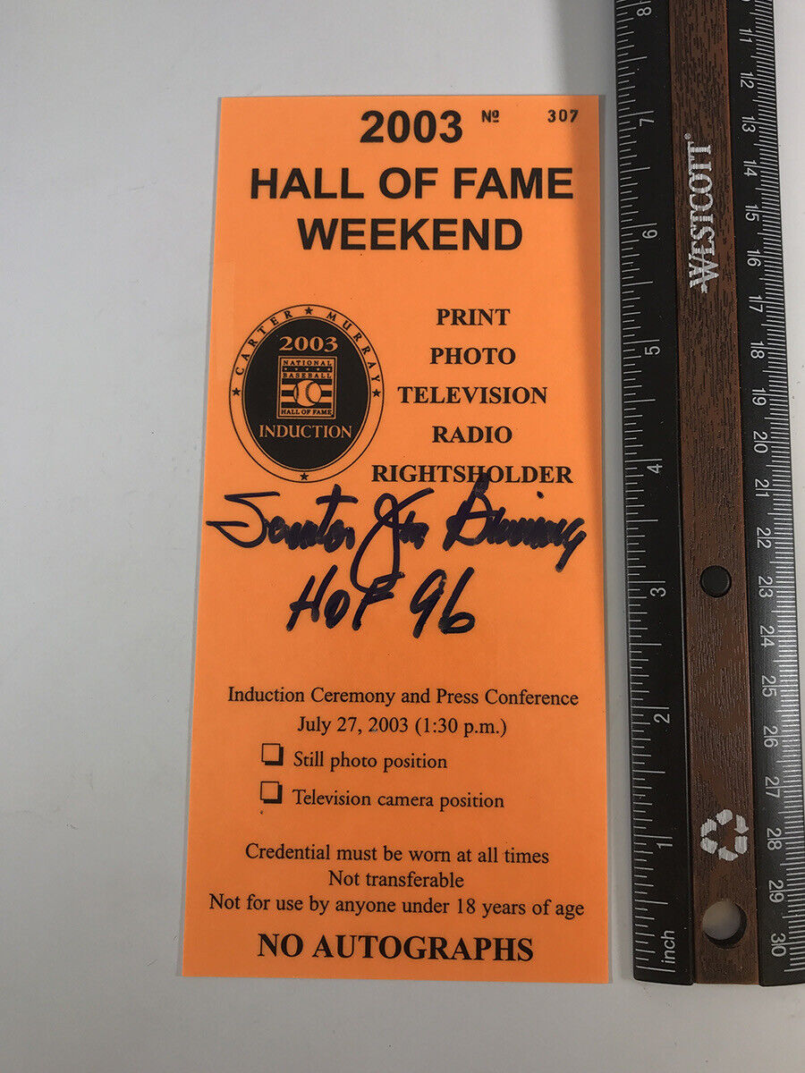 Sen Jim Bunning 2003 Hall of Fame Induction Signed Press Pass with B&E Hologram