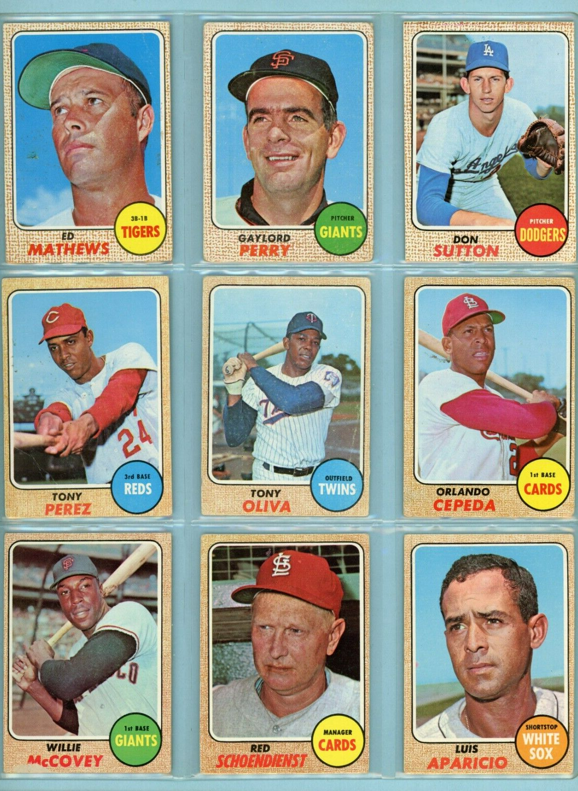 1968 Topps Lot of 9 Different Hall of Famer Baseball Cards Low Grade