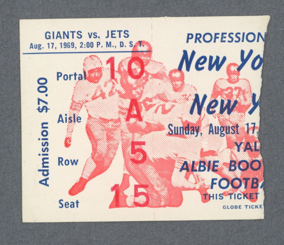 8/17/69 • New York Jets vs New York Giants • NFL Ticket Stub