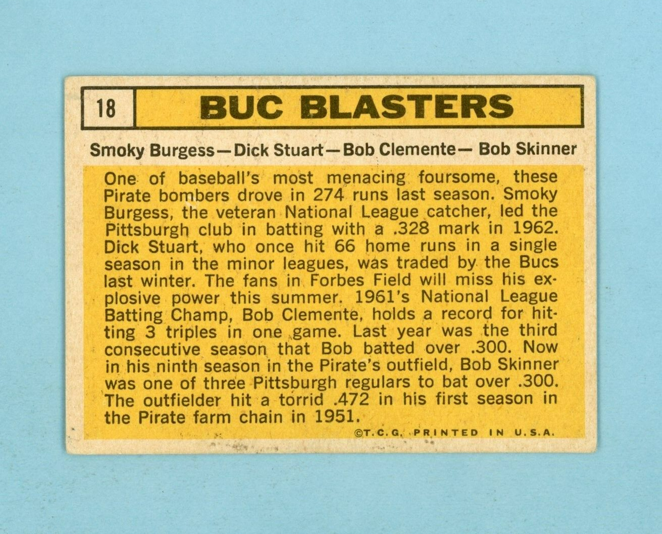 1963 Topps #18 Buc Blasters Roberto Clemente Pitt Pirates Baseball Card Vg/Ex