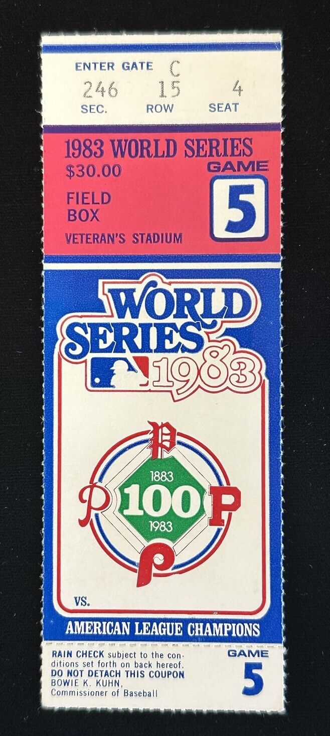 1983 Phillies World Series Ticket Stub Game 5 Orioles Clinch Title! Dempsey MVP