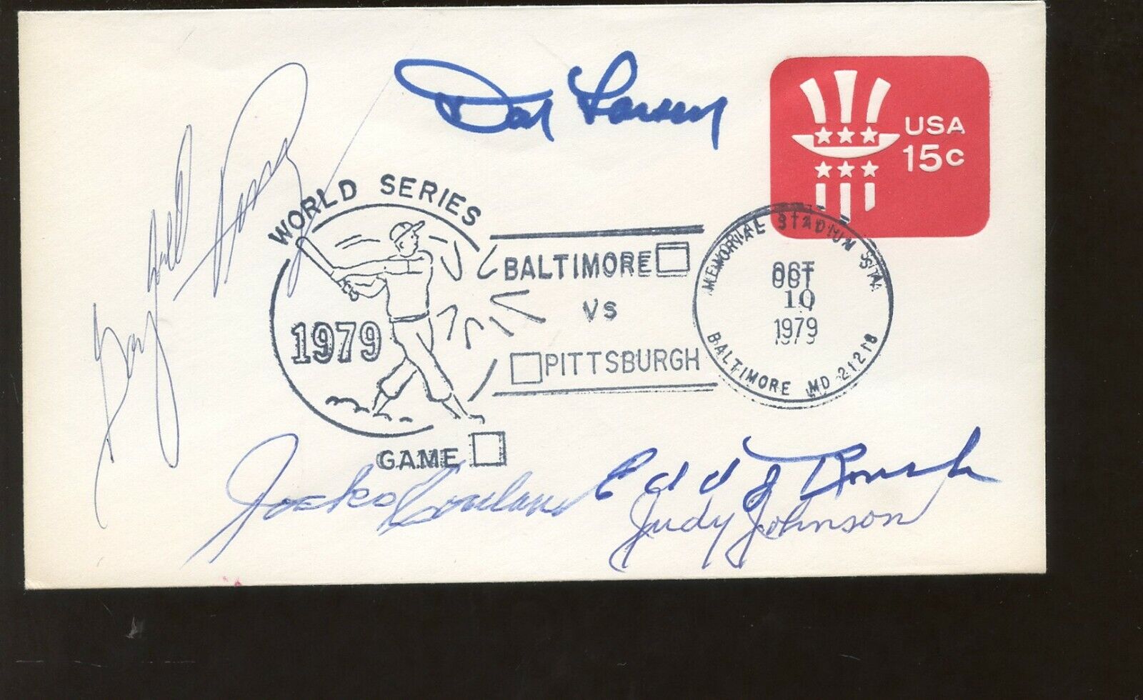 1979 Envelope Autographed 5 Sigs Larsen G Perry Roush J. Johnson Conlan Hologram