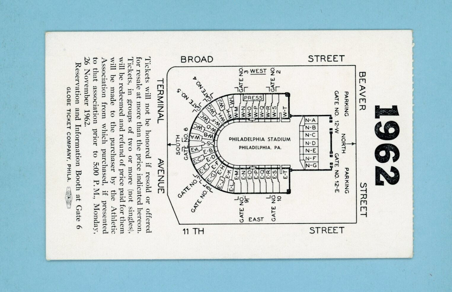 December 1, 1962 Army vs Navy Football Game Ticket Stub JFK, Roger Staubach