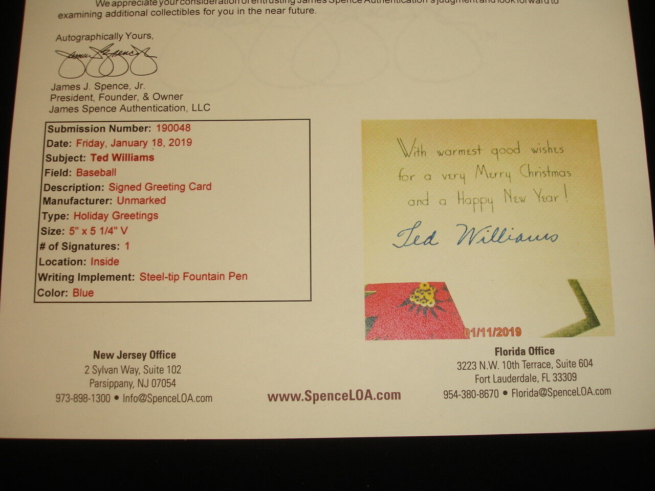 Original 1937 Ted Williams Christmas Card Postmarked from San Diego California