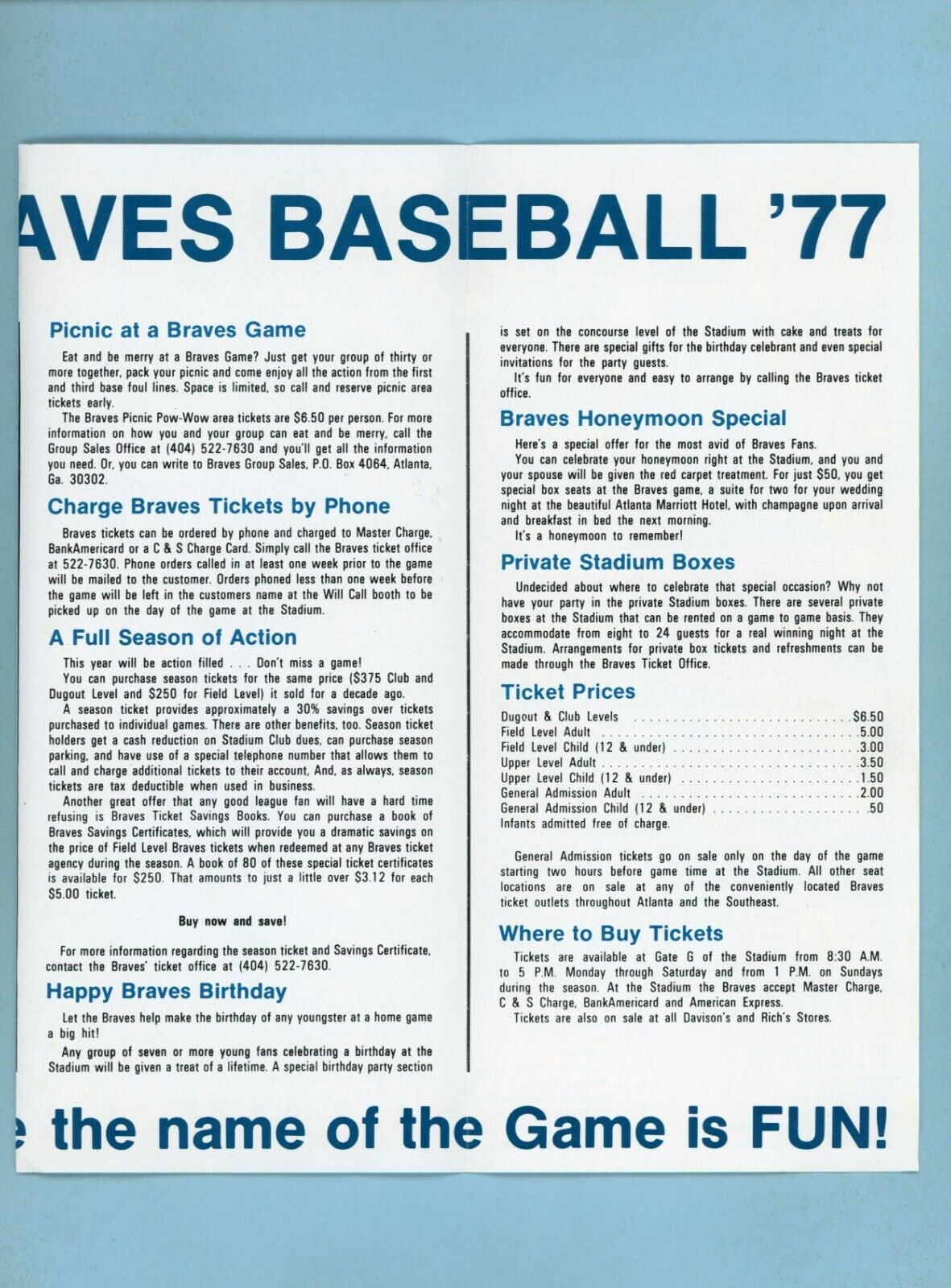 1977 Atlanta Braves Ticket Request & Schedule Brochure