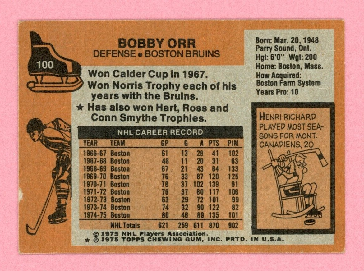 1975-76 Topps #100 Bobby Orr Boston Bruins Hockey Card Ex/Ex+