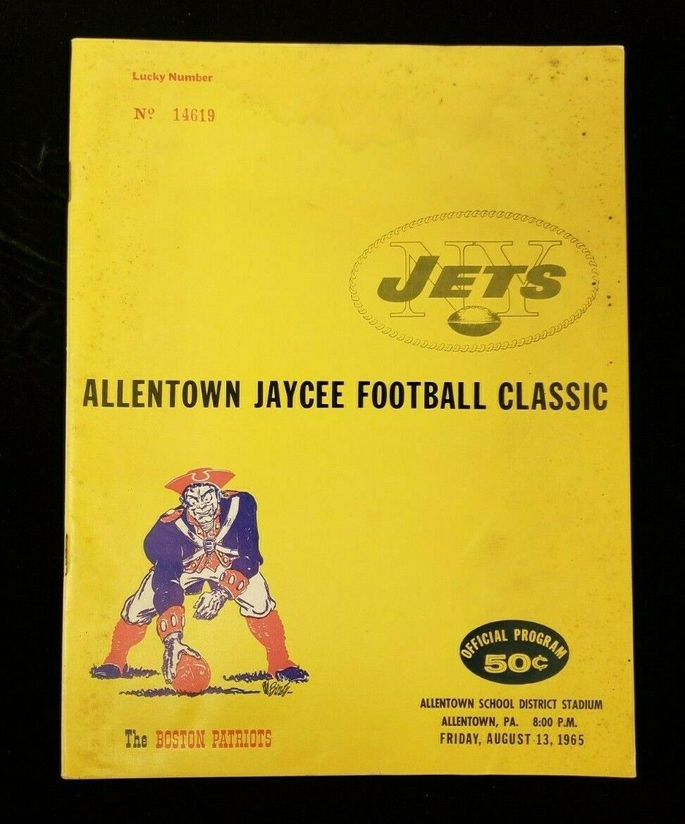 August 13, 1965 Boston Patriots vs. New York Jets Program VG+