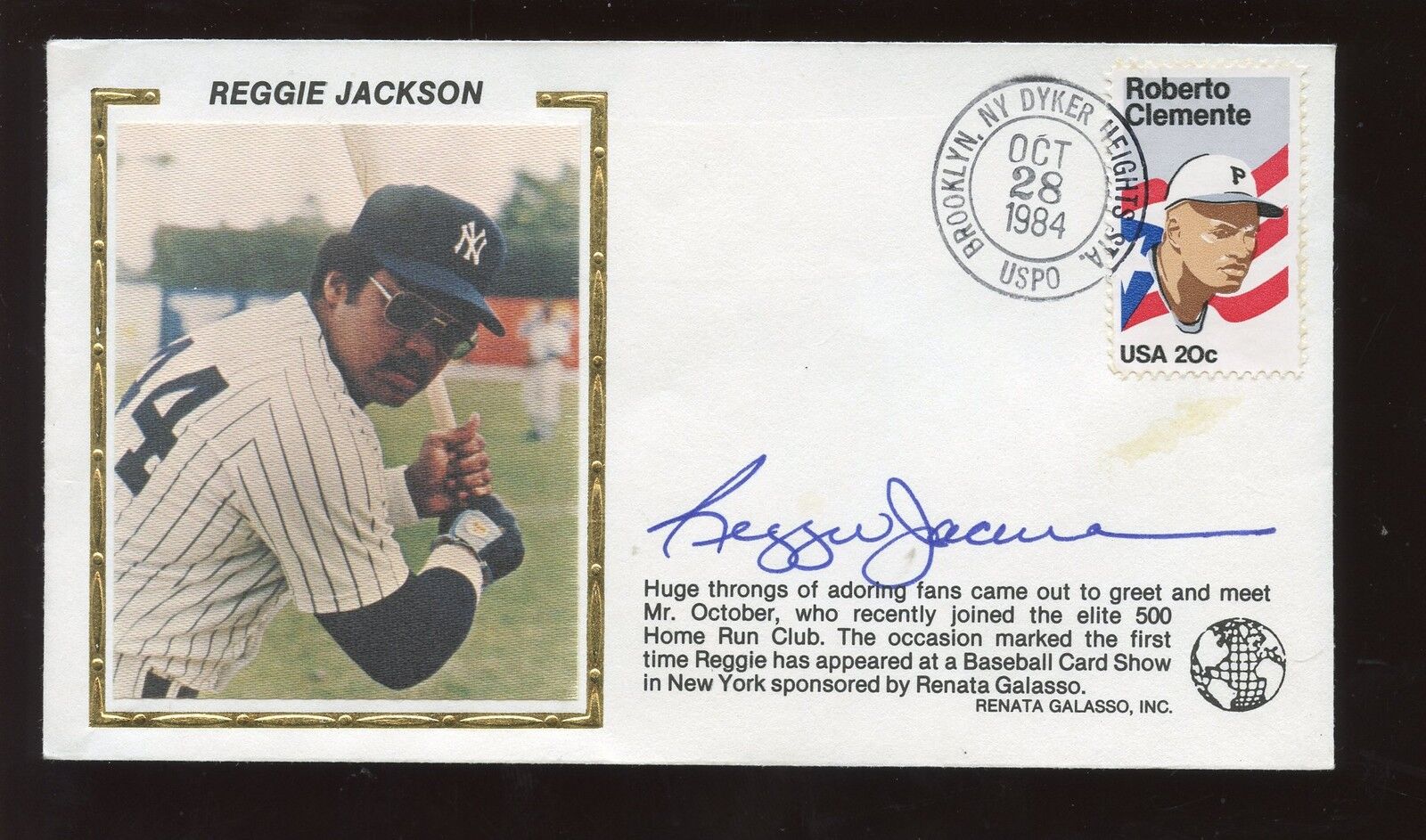 1984 Reggie Jackson Yankees Galasso Envelope / Cachet Autographed Hologram