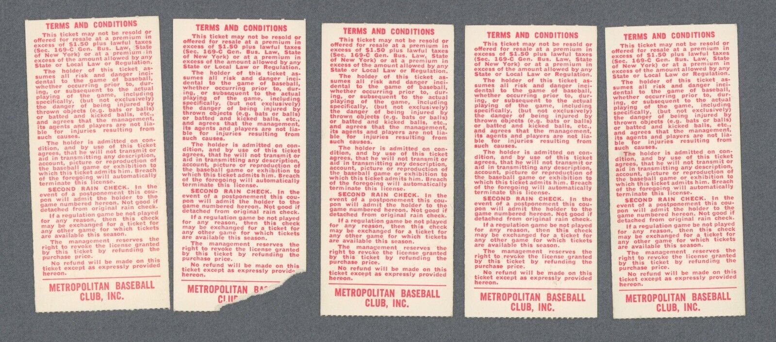 Lot of 5 • 1971 New York Mets at Shea Stadium Ticket Stubs 