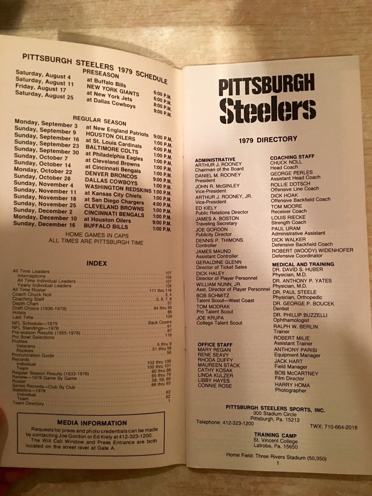 1979 Pittsburgh Steelers NFL Football Media Guide