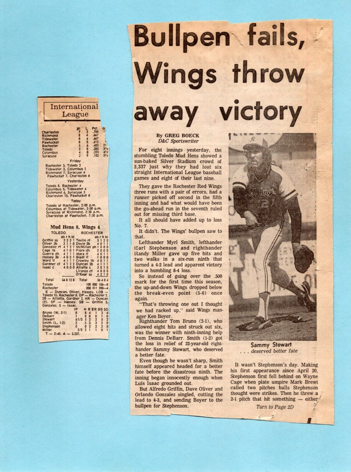 April 30, 1977 Toledo Mud Hens vs Rochester Red Wings Program stub/articles