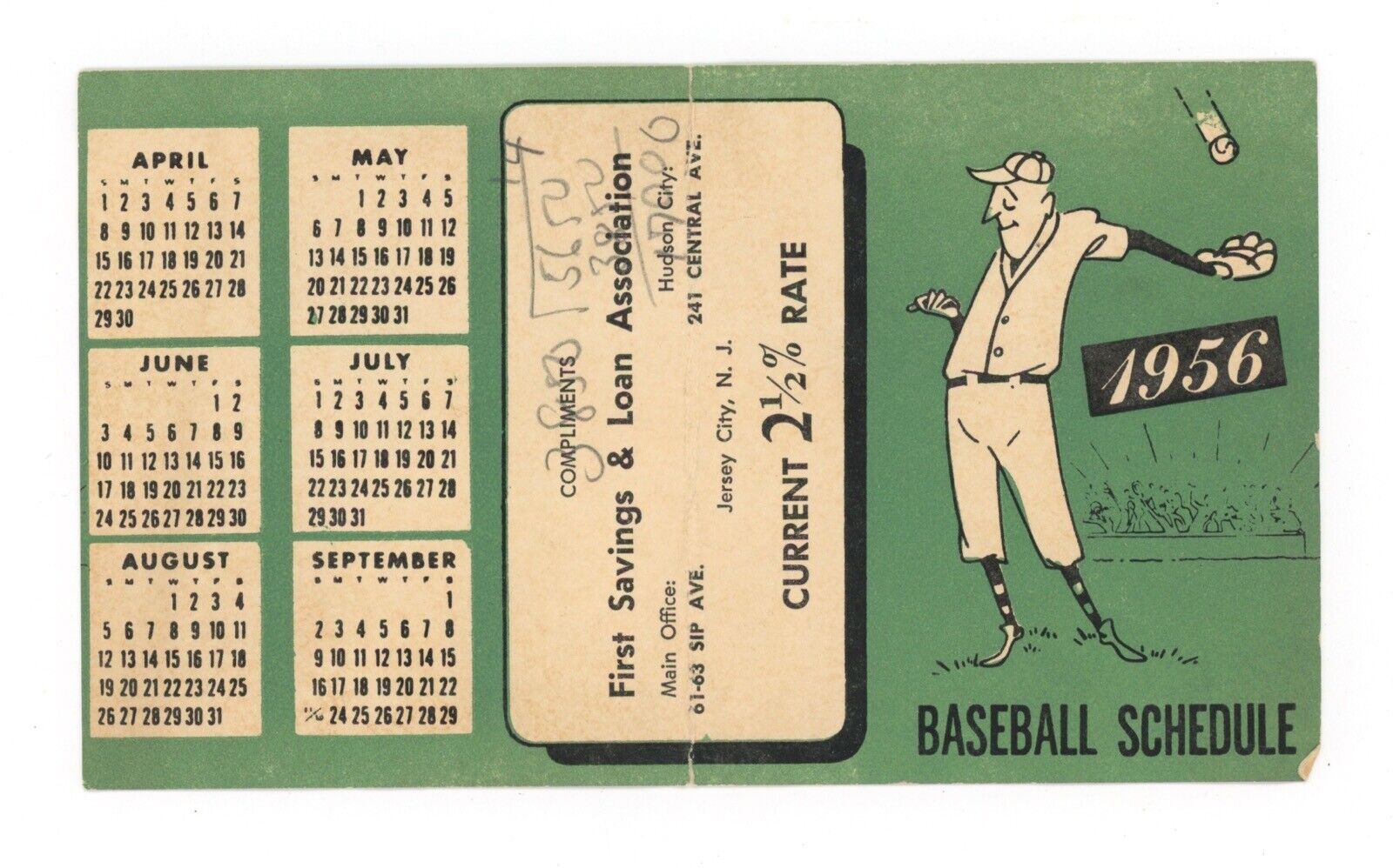 NY Baseball 1956 Schedule NY Yankees, Brooklyn Dodgers, NY Giants