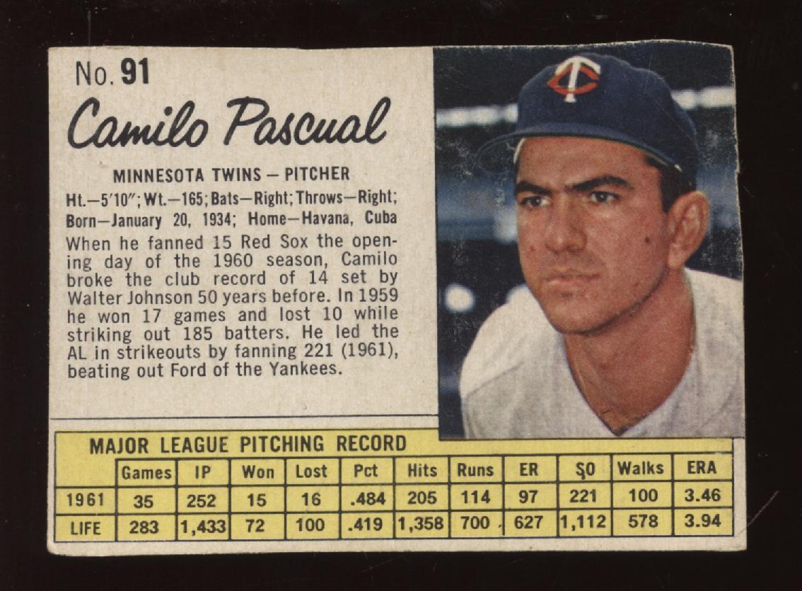 1962 Jello Baseball #91 Camilo Pascual