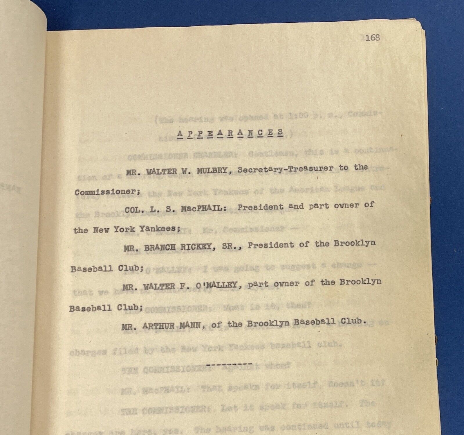 1947 Transcript of MLB Meeting on Gambling O'Malley, Durocher, Rickey, MacPhail