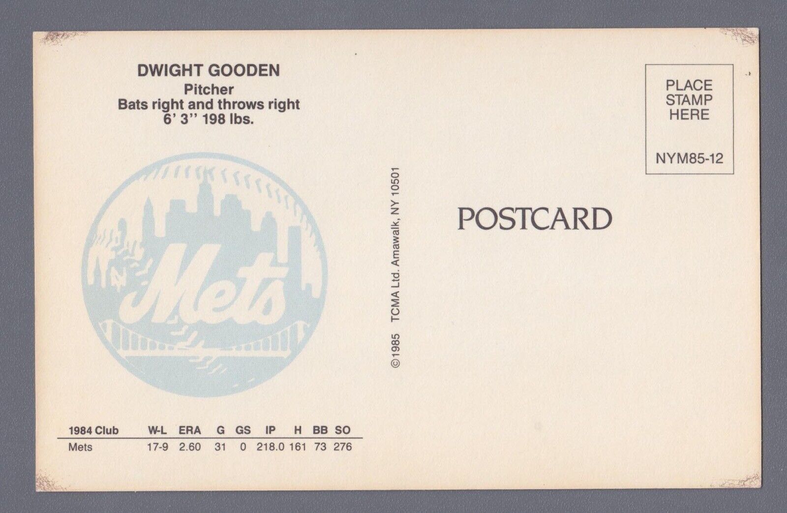 Dwight Gooden Signed Mets Team Postcard with B&E Hologram