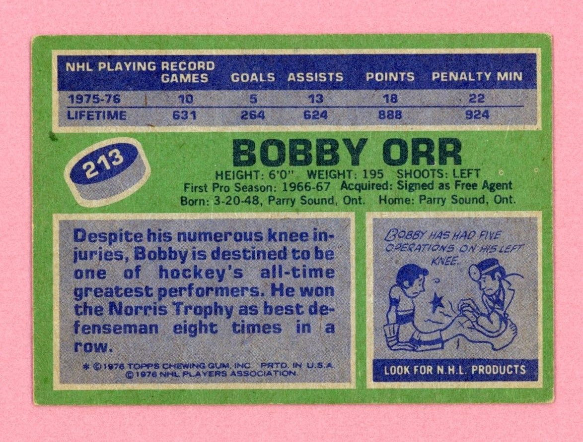 1976-77 Topps #213 Bobby Orr Chicago Blackhawks Hockey Card EX