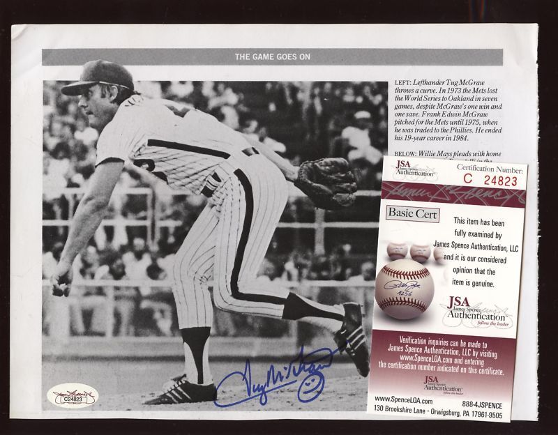 Tug McGraw Autographed Book Page JSA