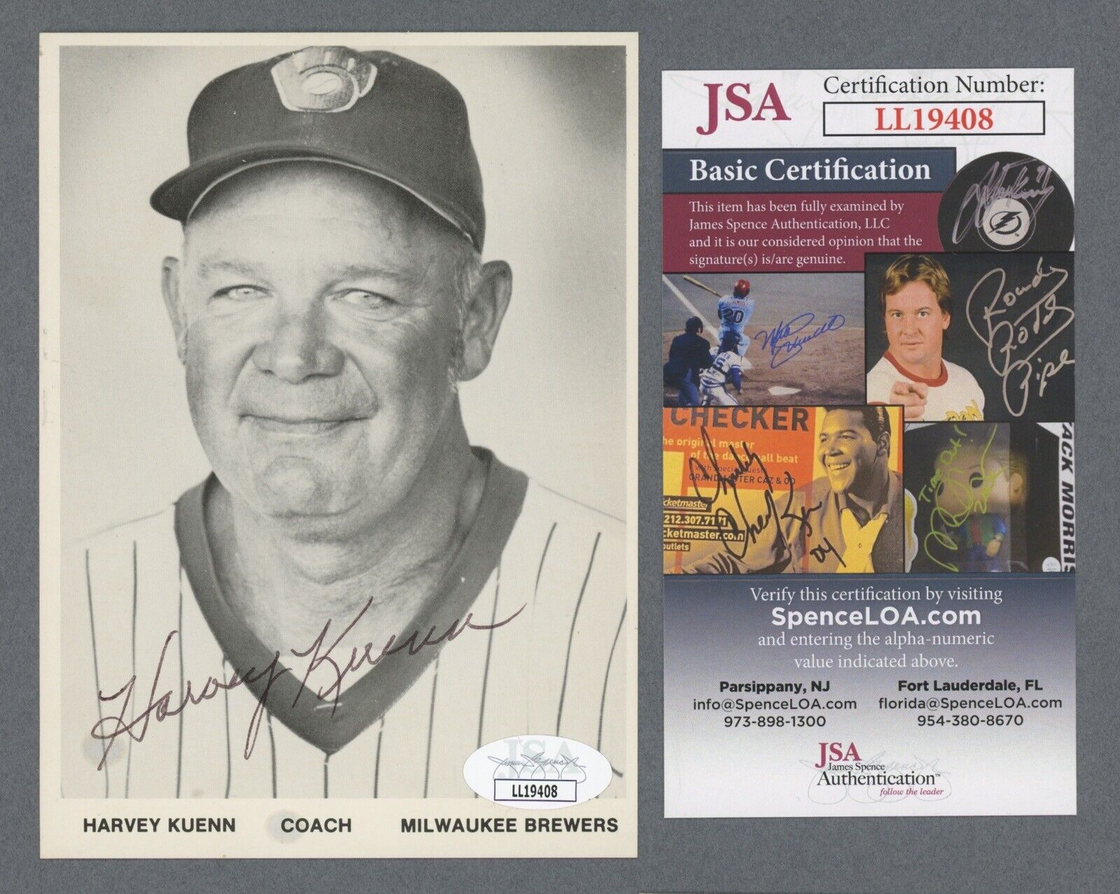 Harvey Kuenn Signed Brewers Team Issued  4" x 5.5" Photo Auto w JSA Certication