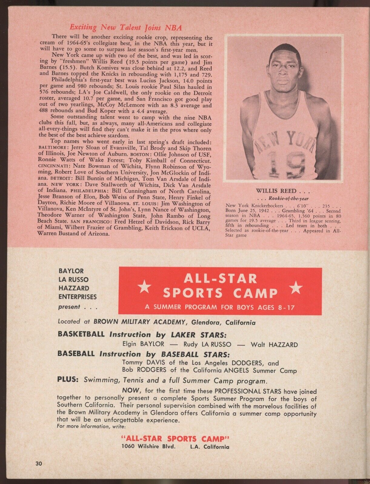 1965-66 Los Angeles Lakers Program vs Boston Celtics Jerry West cover - unscored