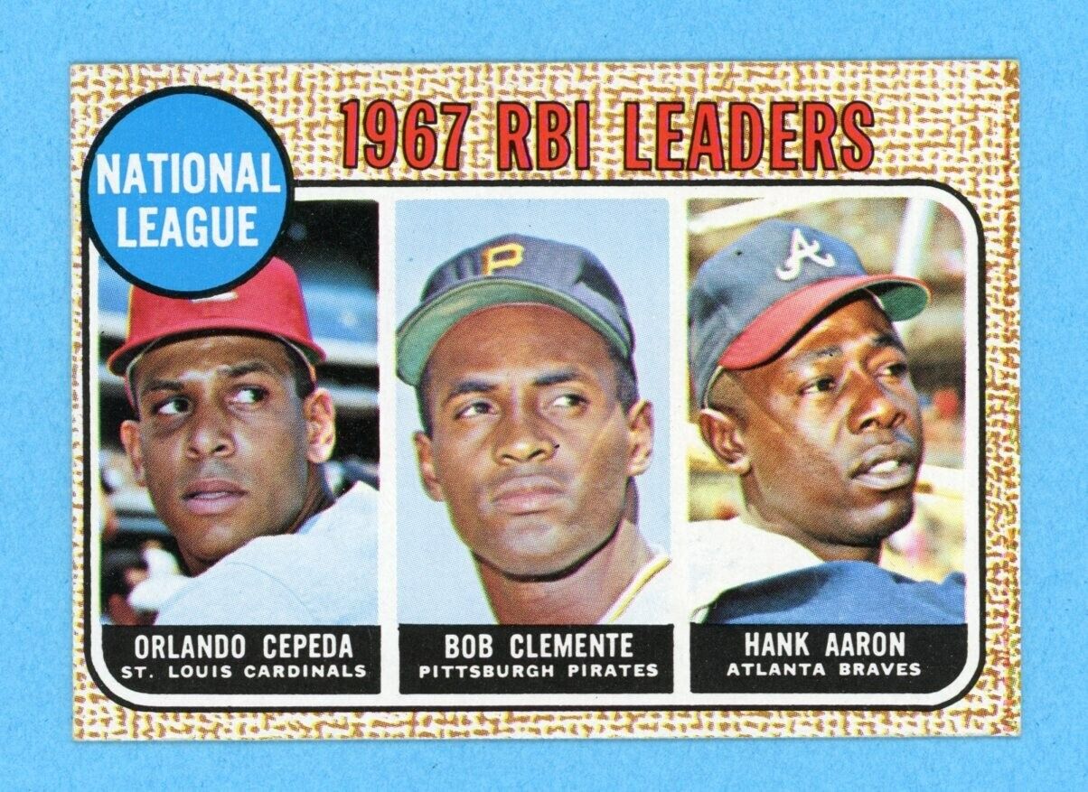 1968 Topps #3 1967 NL RBI Leaders Cepeda Clemente Aaron Baseball Card E+-E/M oc