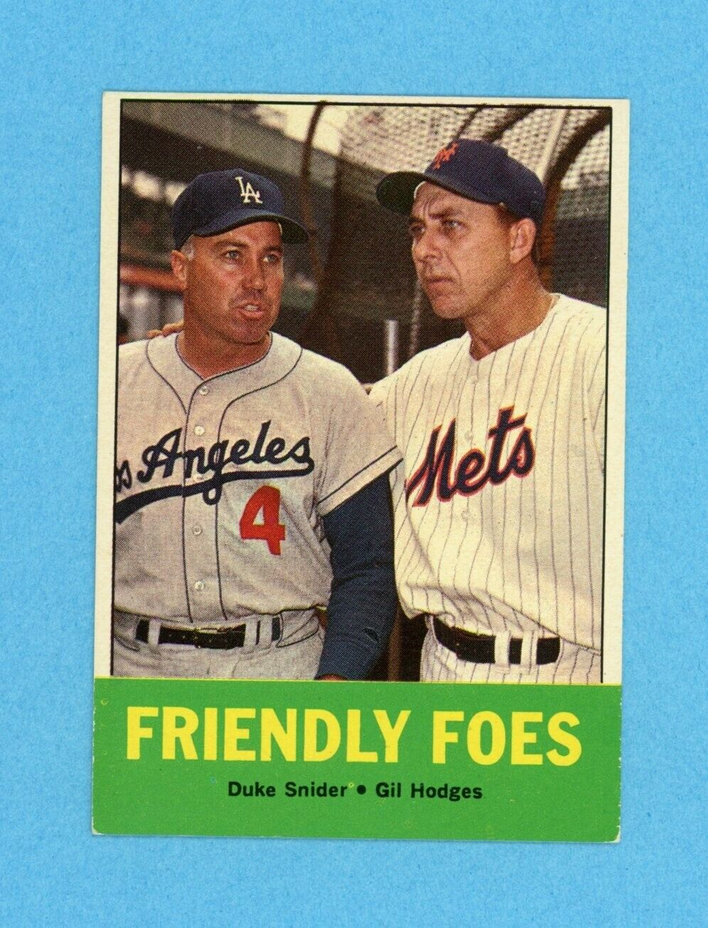 1963 Topps #68 Friendly Foes Snider, Hodges Baseball Card EX+ - Ex/Mt lht scr