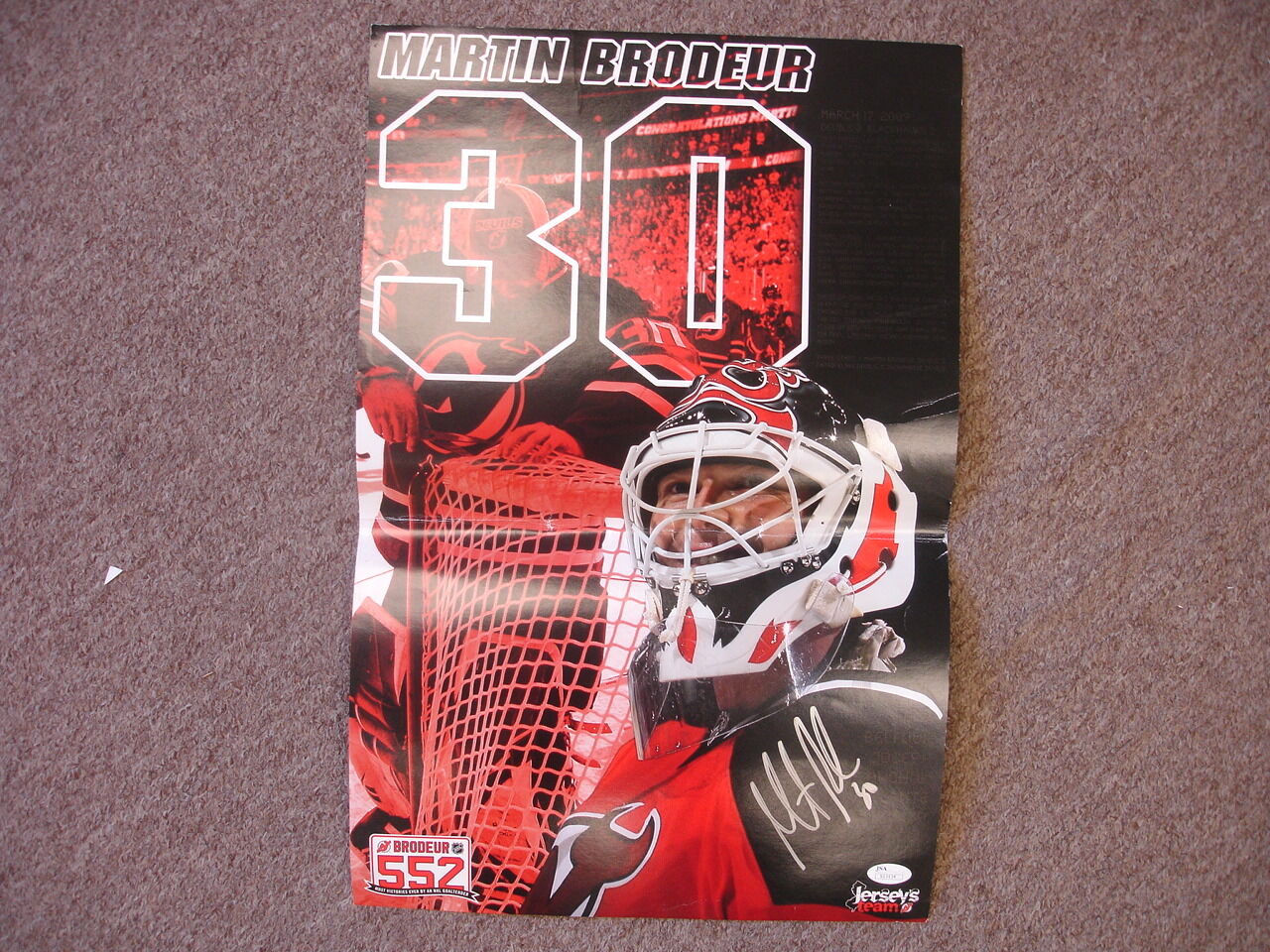 Martin Brodeur New Jersey Devils Autographed 13" x 20" Poster - JSA 