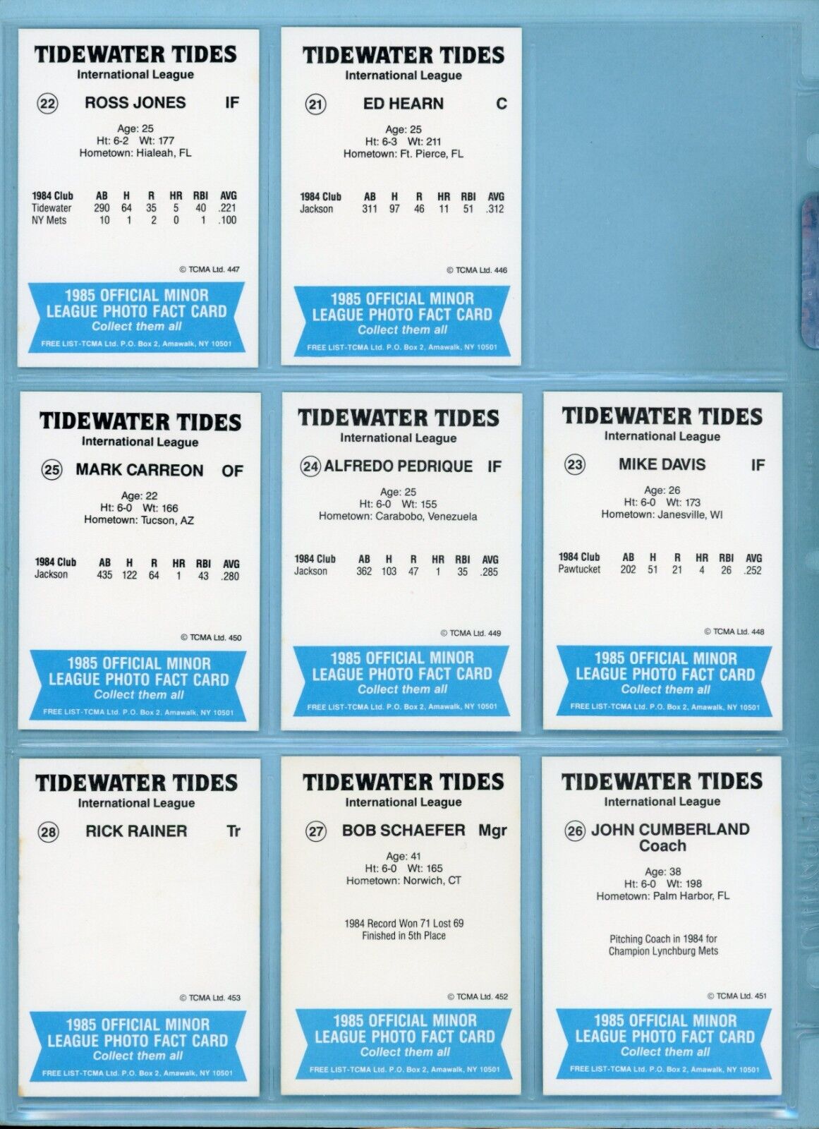 1985 TCMA Tidewater Tides Near Set (23 of 28) Baseball Cards NM