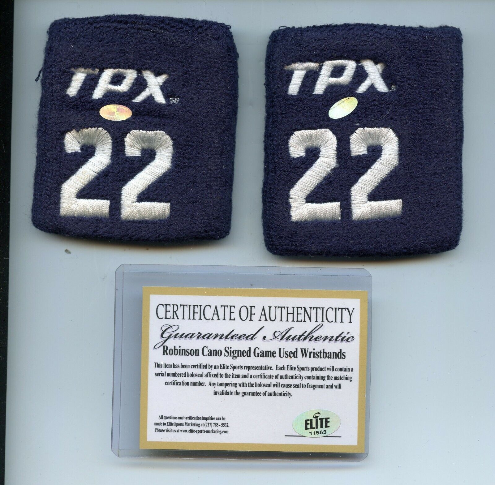 Robinson Cano Game Used Autographed Pair Wristbands