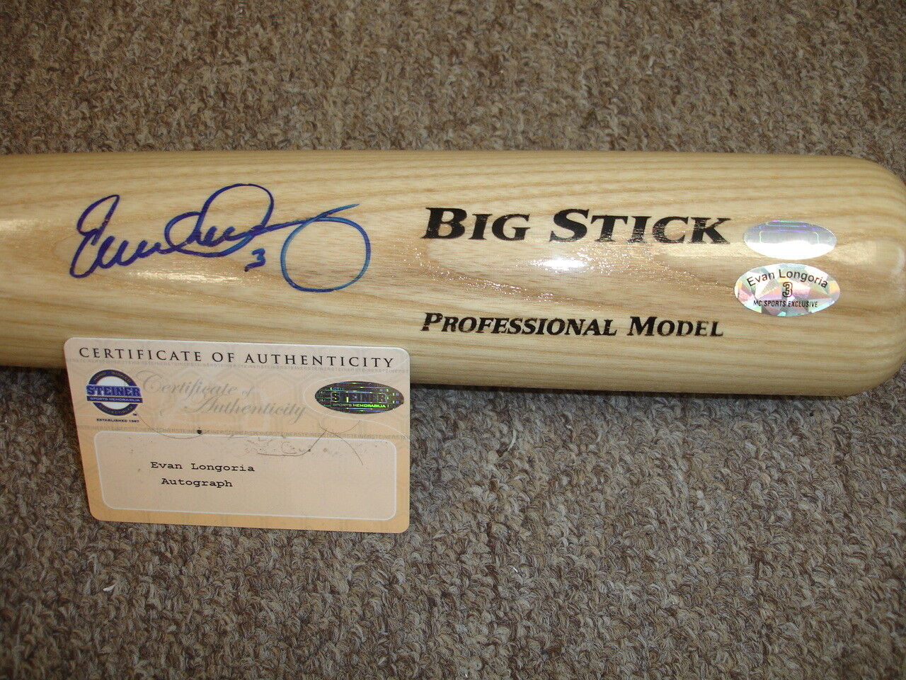 Evan Longoria Autographed Rawlings Professional Model Bat - Giants Rays STEINER