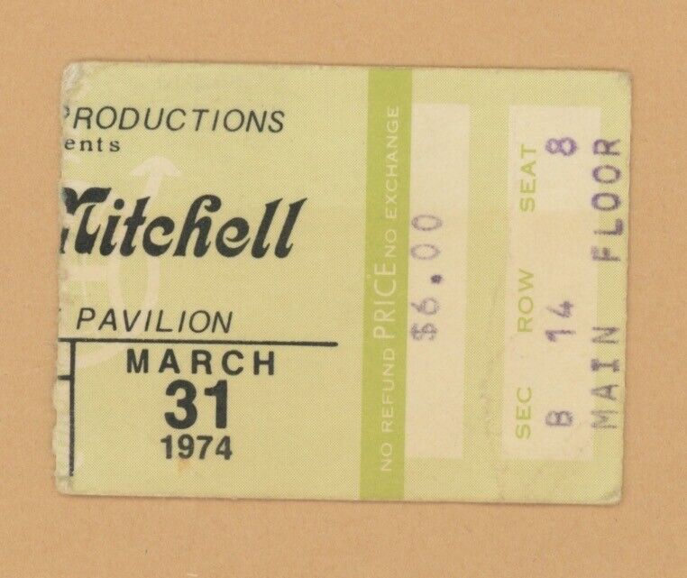 3/31/74 Joni Mitchell • Houston TX Concert Ticket Stub