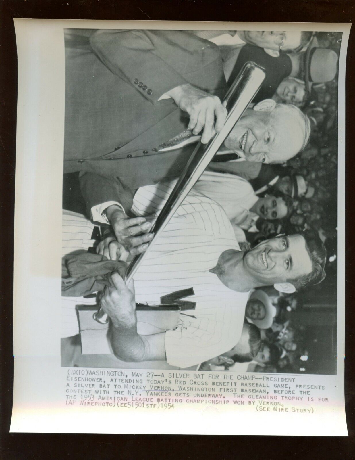 May 27 1954 Mickey Vernon & President Eisenhower 8 X 10 Wire Photo