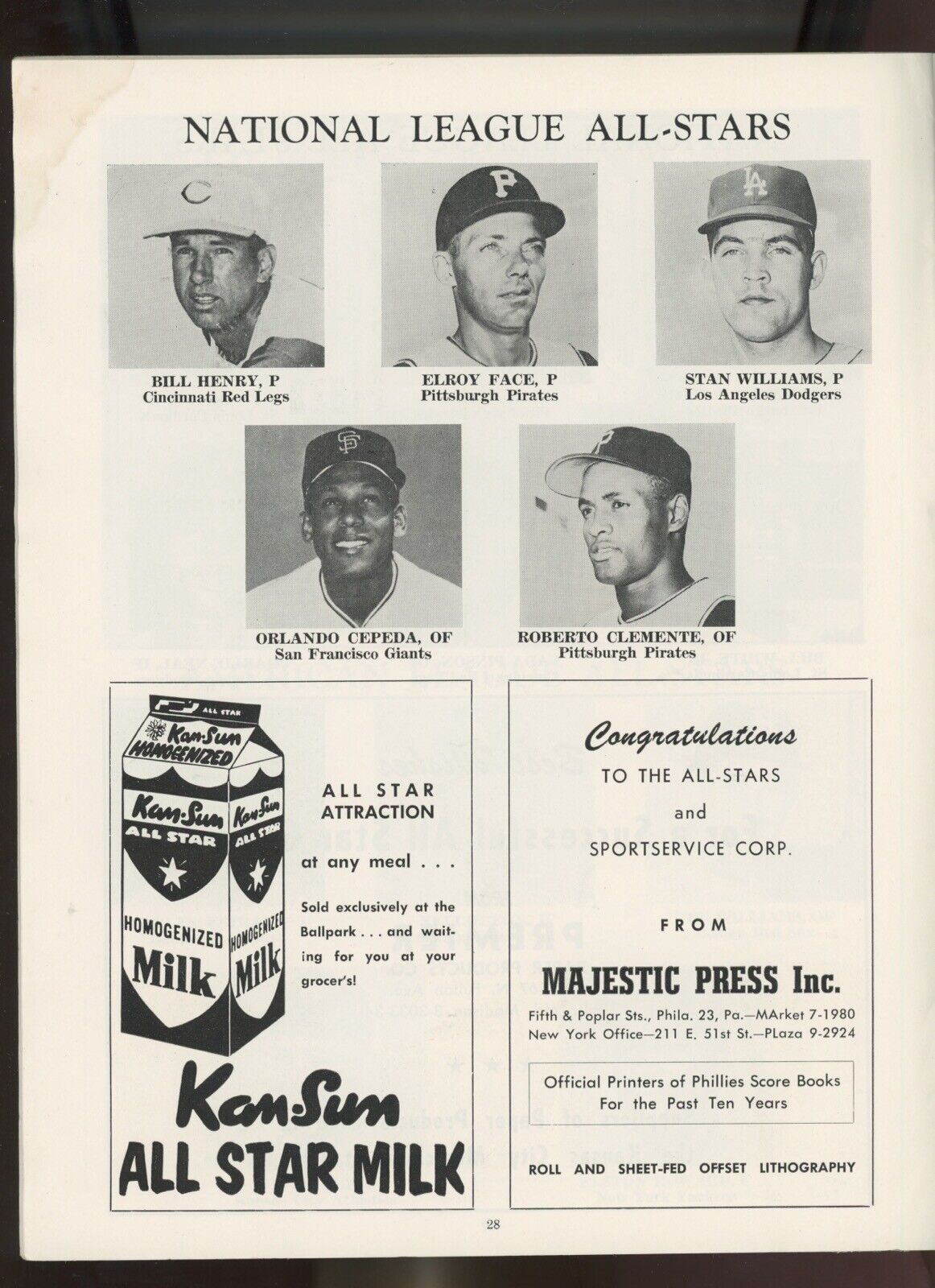 1960 MLB All-Star Game Program • Unscored