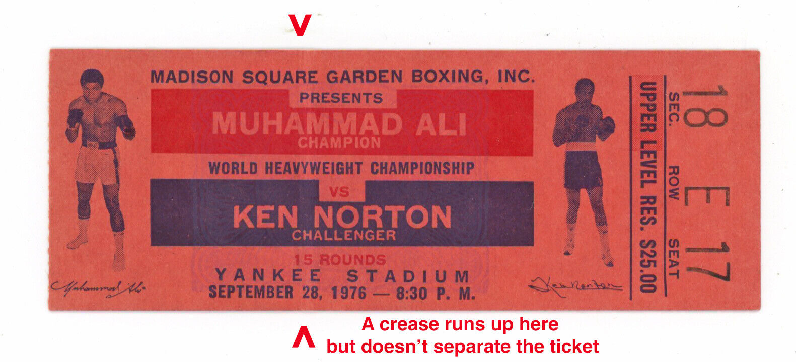 9/28/76 Muhammad Ali vs Ken Norton at Madison Square Garden Ticket Stub