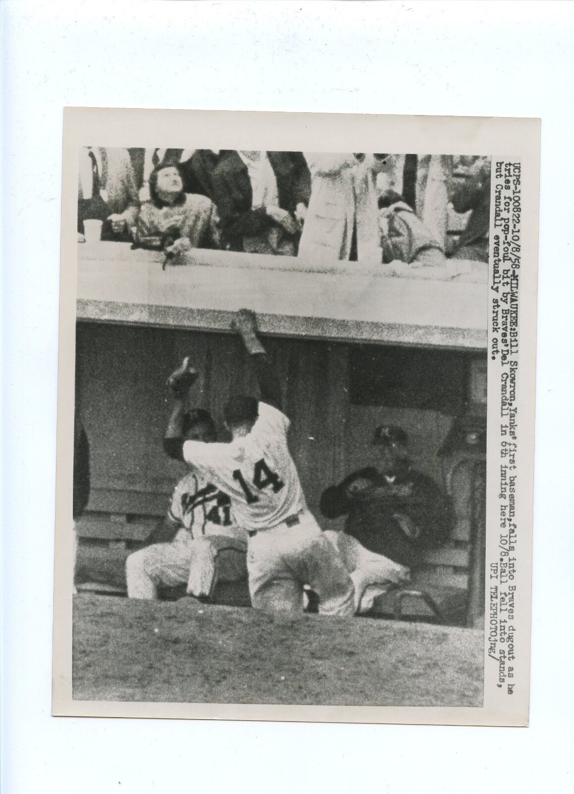 Original October 8 1958 Bill Skowron Yankees World Series 7 X 9 Wire Photo