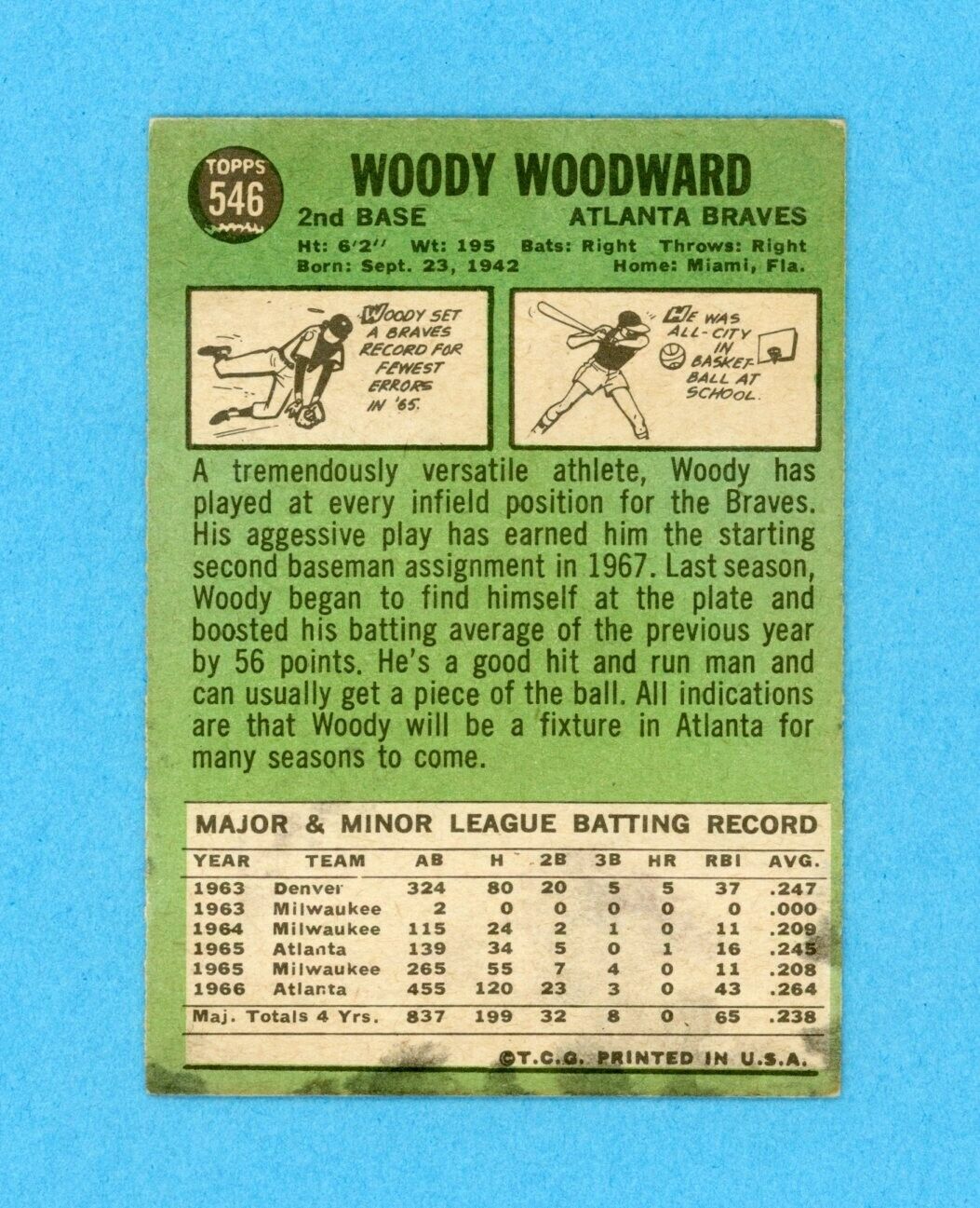 1967 Topps #546 Woody Woodward Atlant Braves High Number Baseball Card Low Grade