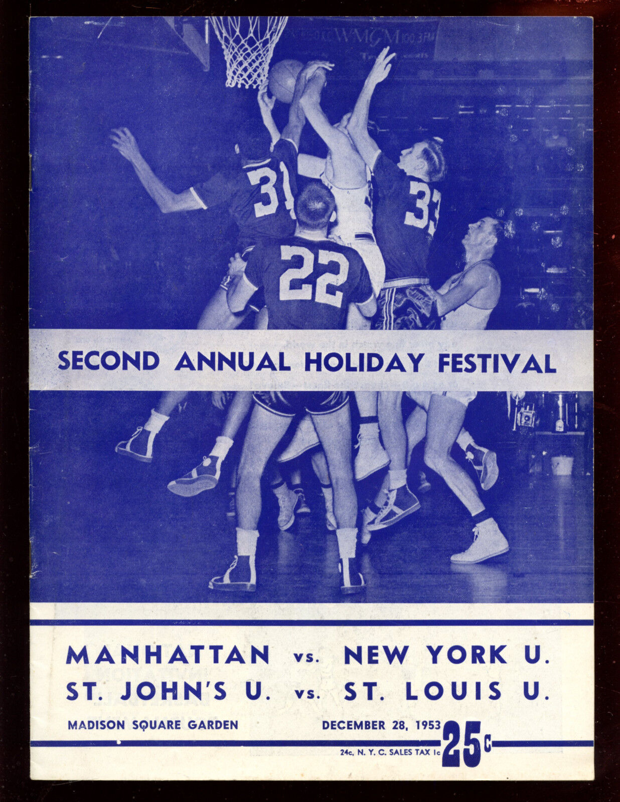 1953 NCAA Basket Holiday Festival Program Manhattan NYU St. John's St. Louis EX