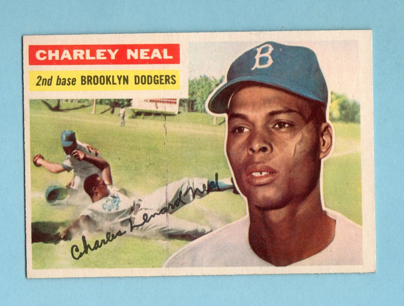 1956 Topps #299 Charley Neal Brooklyn Dodgers Baseball Card NM ptln ind