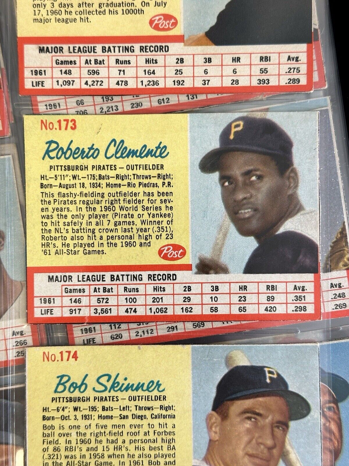 1962 Post Cereal Baseball Complete Set of 200 w/ Mantle Clemente Mays Banks