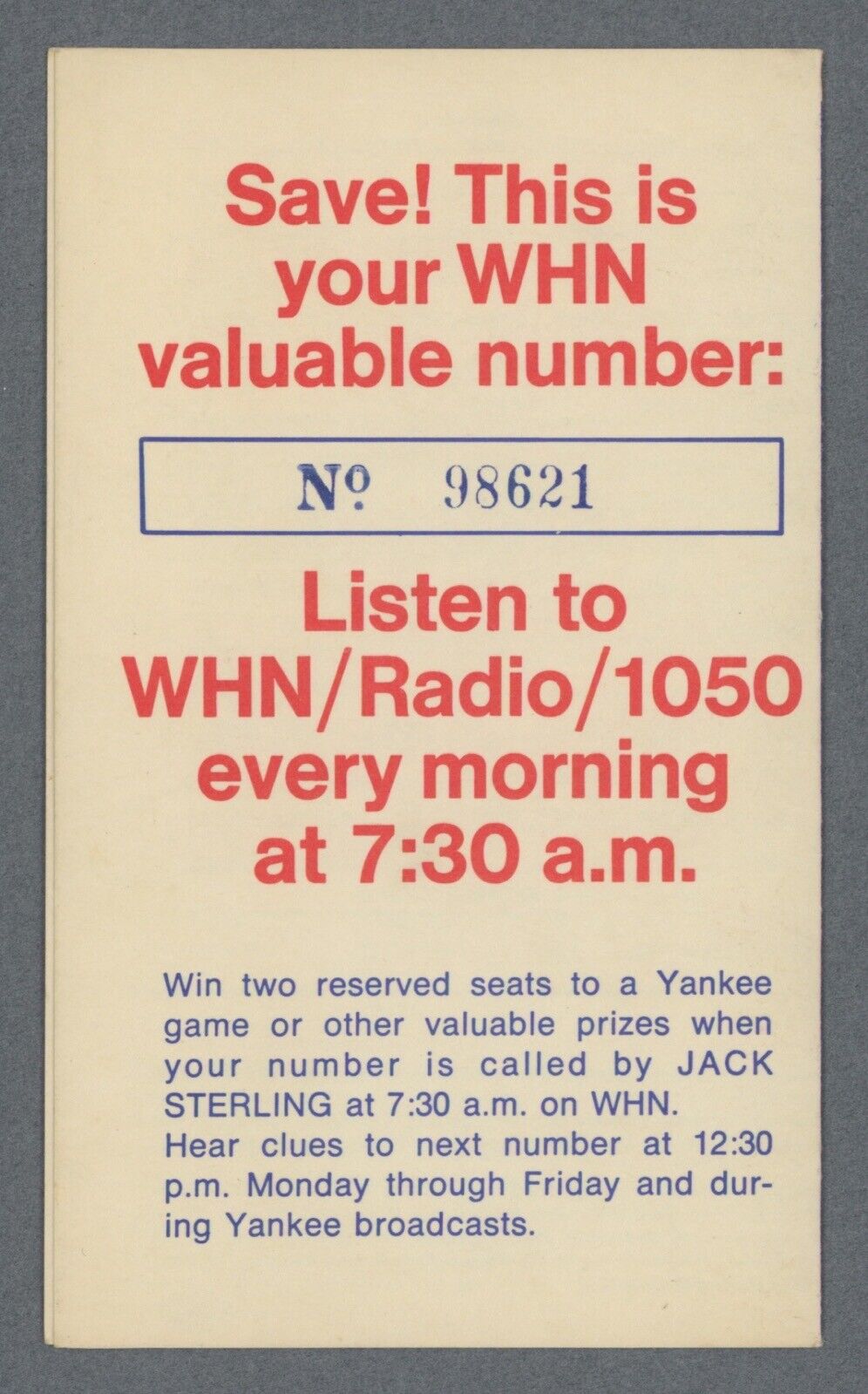 1967 New York Yankees Pocket Schedule 3.25"x5.5"