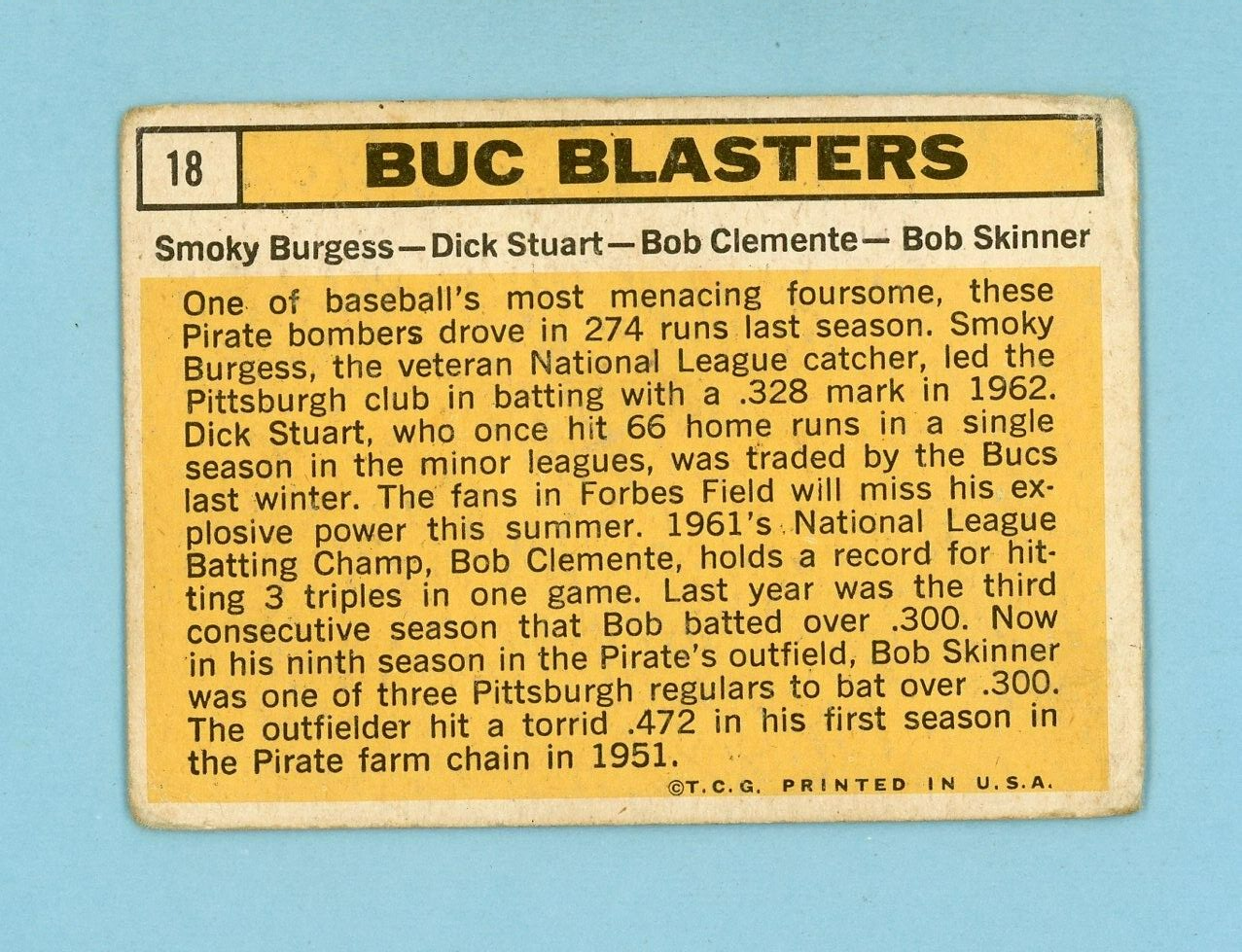 1963 Topps #18 Buc Blasters Roberto Clemente & others Baseball Card Low Grade