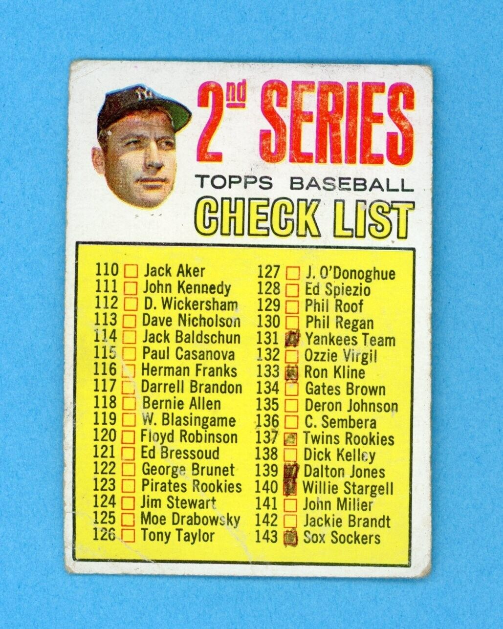 1967 Topps #103 2nd Series Check List Mickey Mantle Baseball Card Low Grade