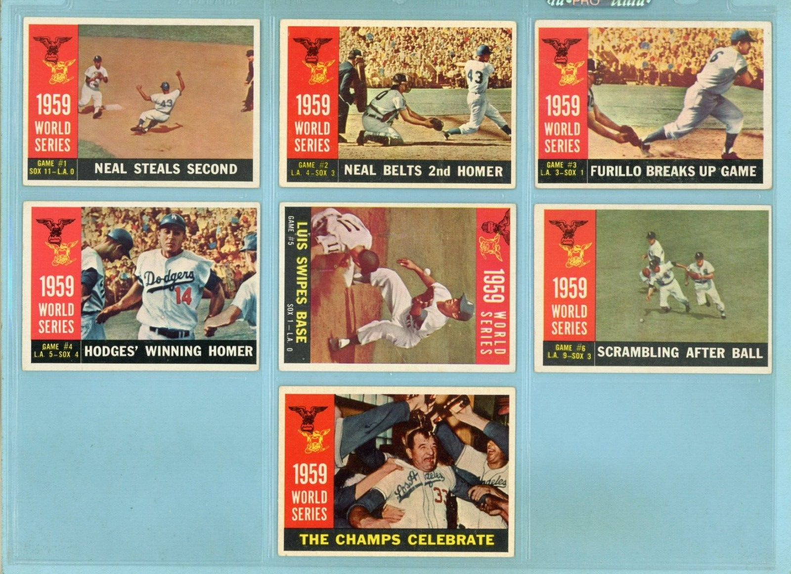 1960 Topps Set of 7 1959 World Series Special Baseball Cards EX