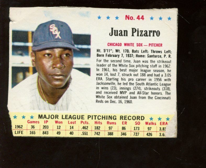 1963 Jello Baseball Card #44 Juan Pizarro TOUGH SINGLE PRINT