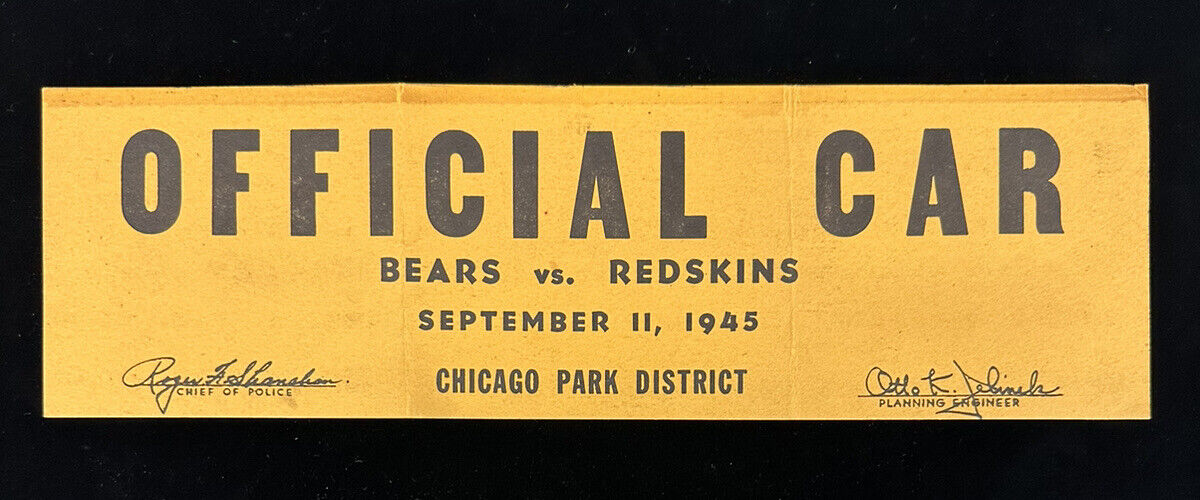 September 11, 1945 Chicago Bears / Wash. Redskins 4x14” DATED Official Car Sign