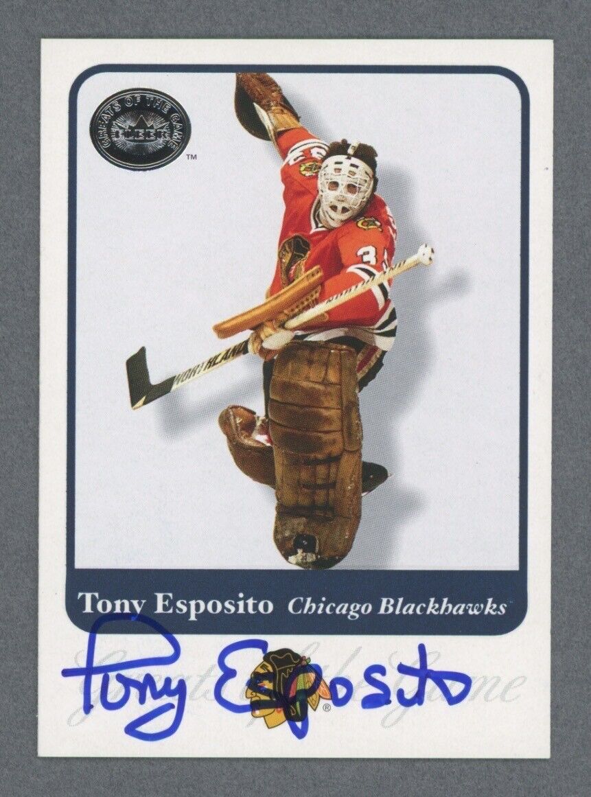 Tony Esposito Signed 2001 Fleer Greats of the Game Card #19 w B&E Hologram