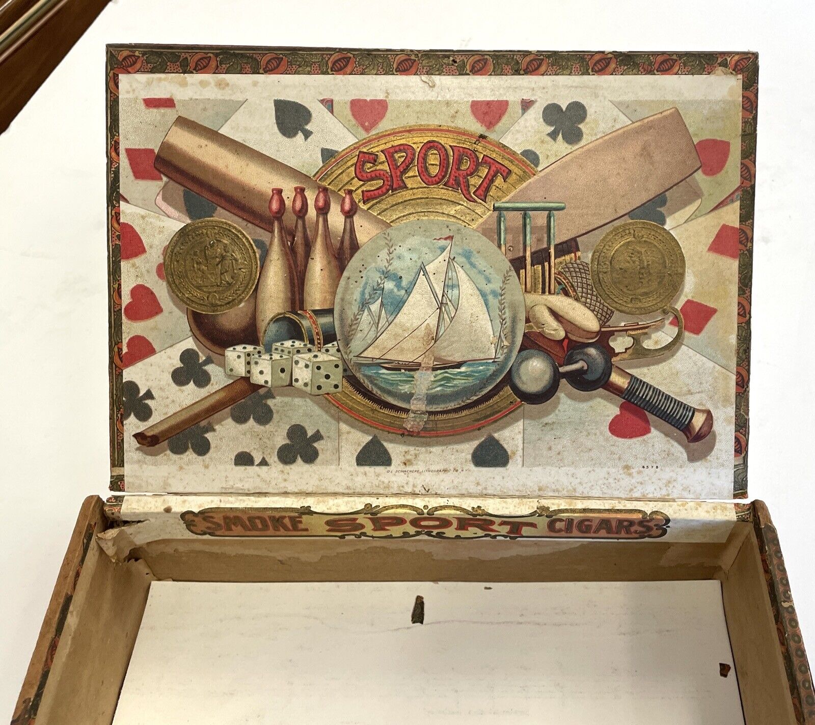 1890s "Sport Cigars" Wooden Box • approx. 8x6x2 • Intact & Empty