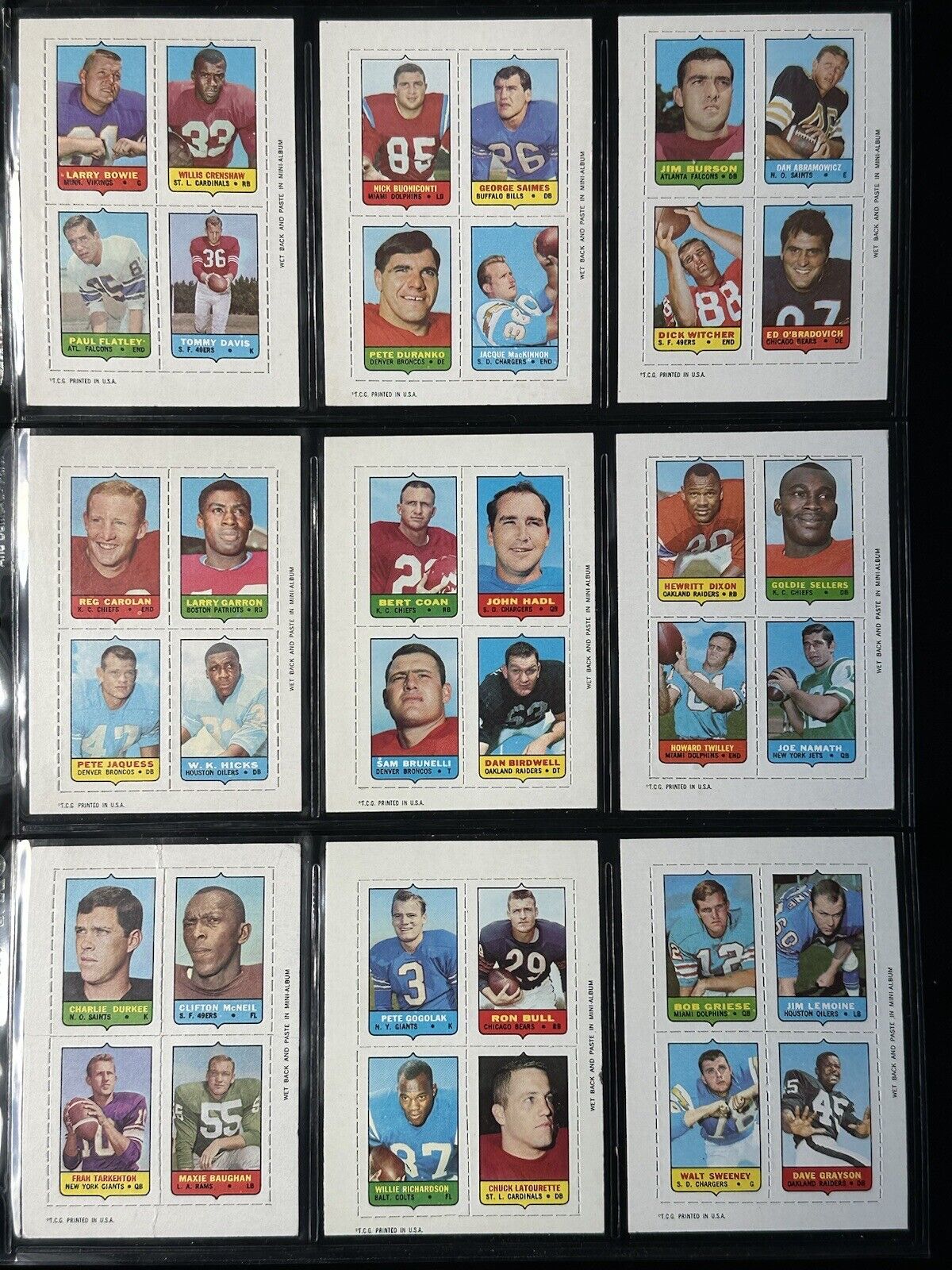 1969 Topps Football 4 in 1 Complete Set of 66 - Overall NM (a few lesser)