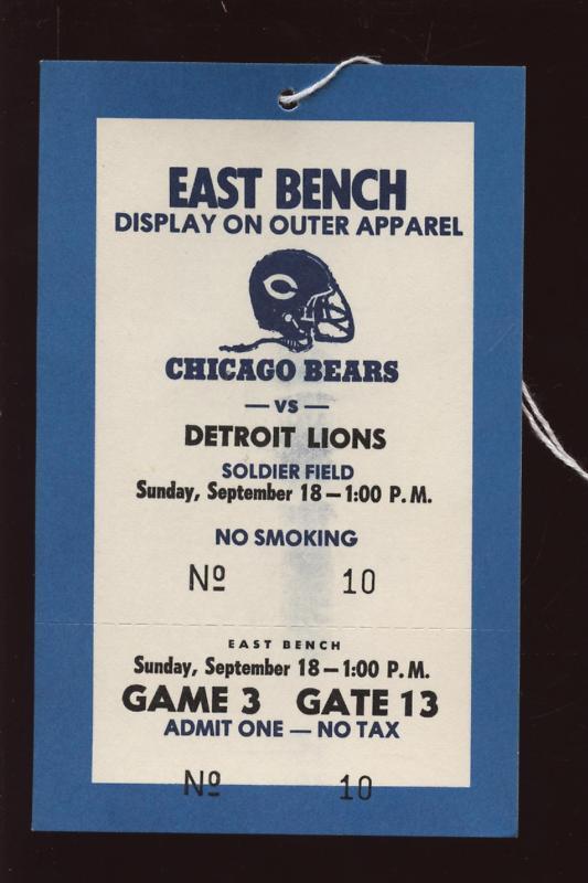 Sept. 18, 1978 Detroit Lions @ Chicago Bears East Bench Pass Walter Payton 2 TDs