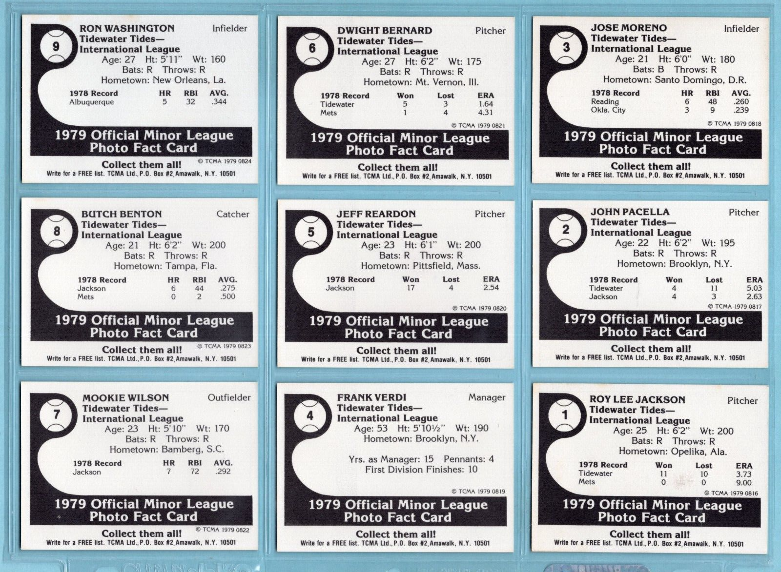 1979 TCMA Tidewater Tides Complete Set of 25 Baseball Cards NM